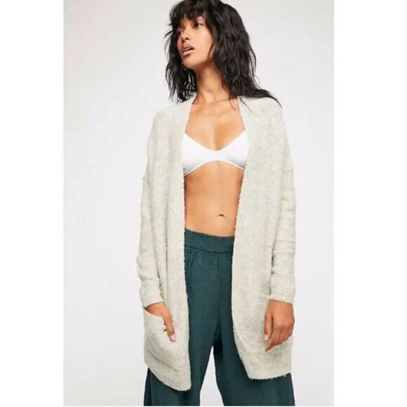 Free People Gray Phantom Cozy Wool Blend Mid Length Oversized Cardigan M - Picture 2 of 8